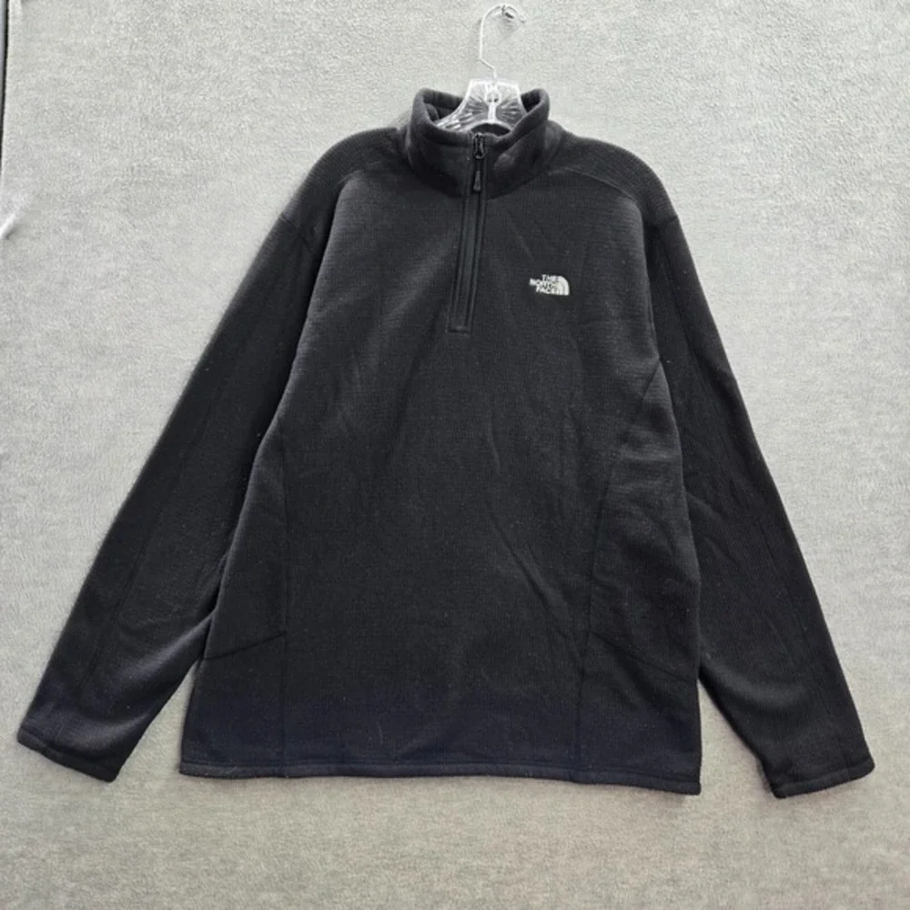 the North Face Men Sweater XL‎ Black Fleece Lined Logo 1/4 Zip Mock Neck